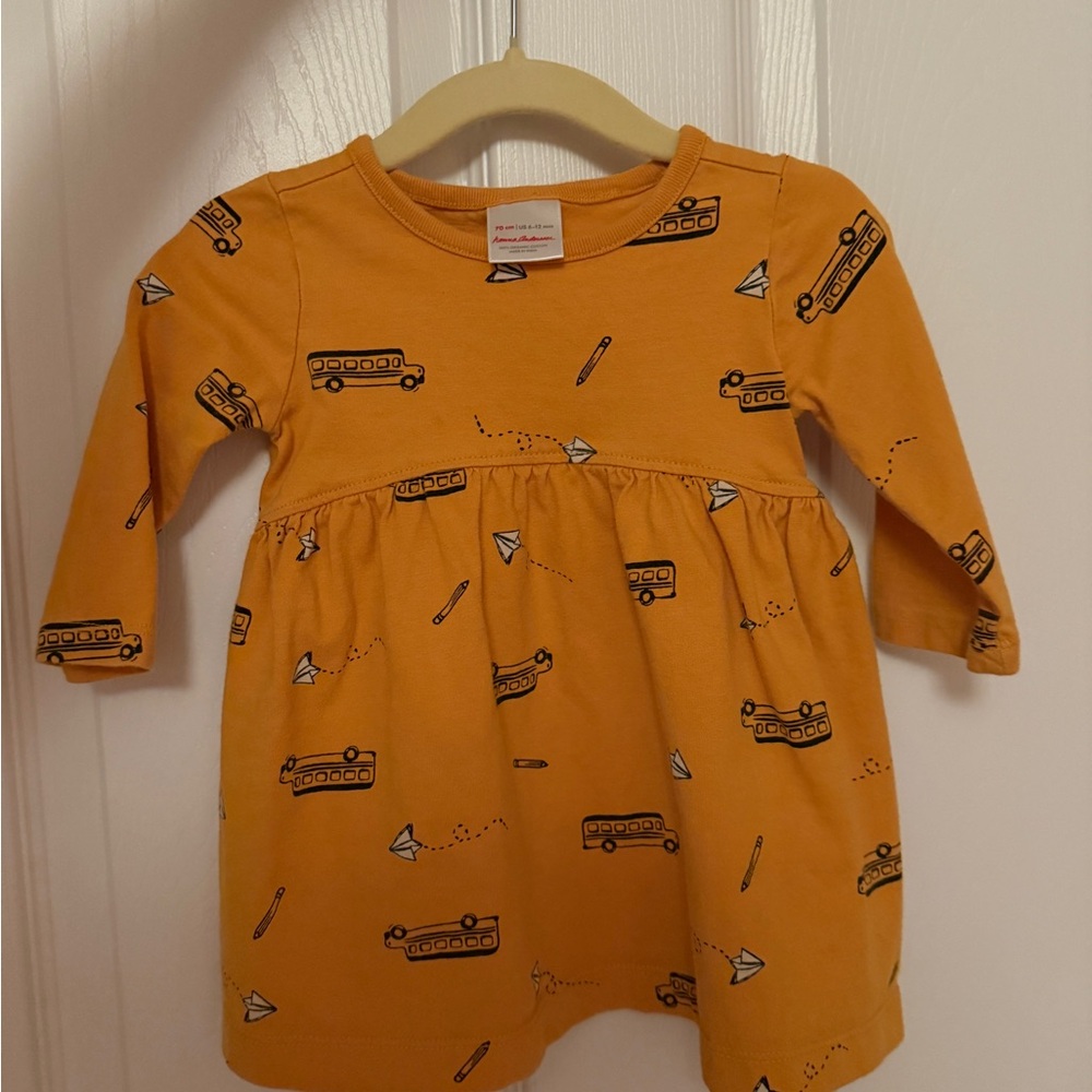 Hanna Andersson Yellow School Bus Patterned Baby Dress 6-12 months